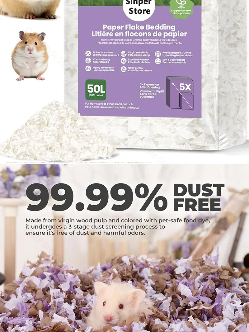 10L/400g Gemütliche Hamsterstreu: Saugfähiges & Geruchskontrollierendes Papierbaumwollmaterial für Syrische Hamster - Käfigstreu & Nestmaterial – Detail 8