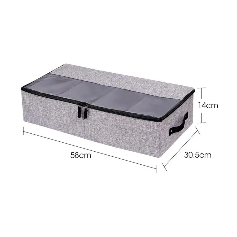 Foldable Dark Grey Shoes Storage Box Dustproof Underbed Organizer with Clear Window Handles Removable Compartments for Blanket view 3