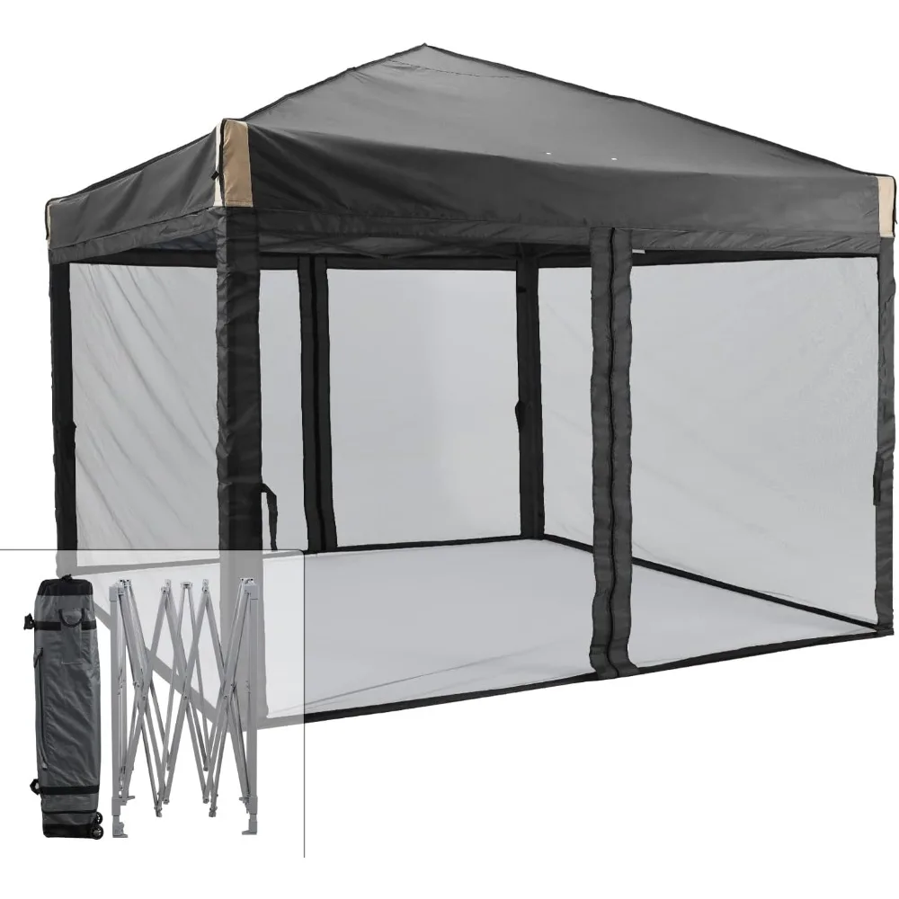 12 x 12 Fuß Pop-Up-Überdachungszelt mit Netz, wasserabweisender 210D-Oxford-Stoffschirm, einfach zu montierender kommerzieller Pavillon mit Rädern