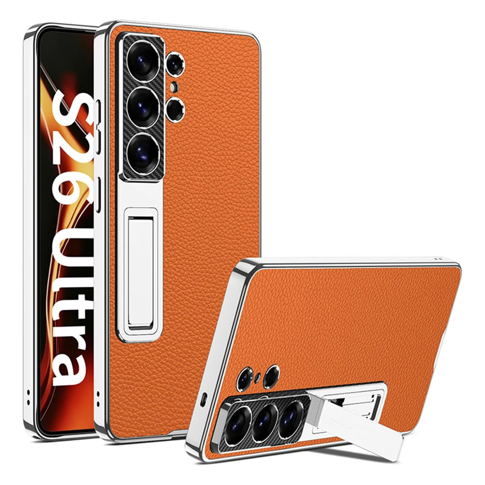

For Samsung Galaxy S26 Ultra Case Full Grain Leather Slim Adjustable Stand Camera Protection