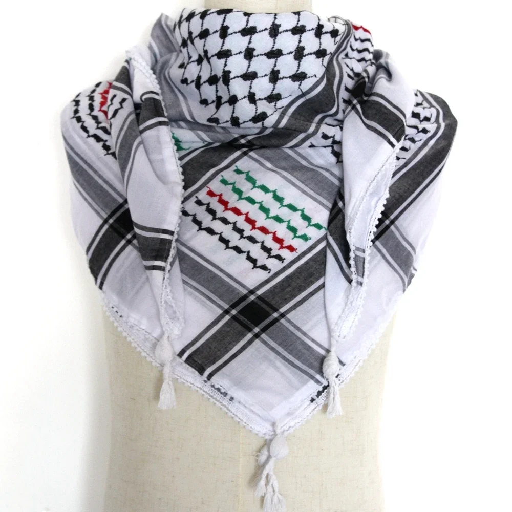 Unisex Scarves Desert Scarf Neck Head Wrap with Tassel Palestine Scarf Keffiyeh Arafat Hatta Arab Houndstooth Equipment