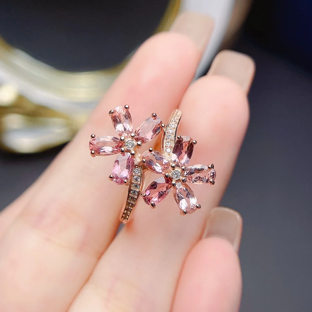 FS Natural Tourmaline Flower Ring for Women With Certificate S925 Sterling Silver Fine Charm Weddings Jewelry Christmas Gift