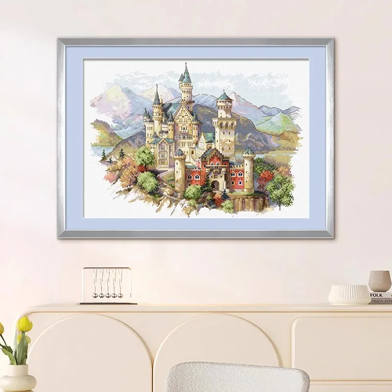 11CT 59X73CM Swan Castle Pre-Printed Cross Stitch DIY Embroidery Set Handmade Handicraft Floss Needle Crafts 40Colors