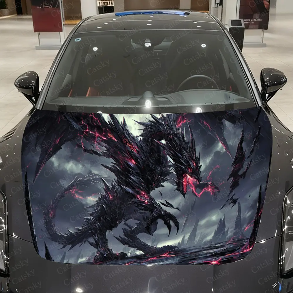 Doom Black Crystal Dragon Descends Car Vinyl Wrap, PVC Waterproof Car Hood Sticker, Self-Adhesive Scratch-Resistant Stickers