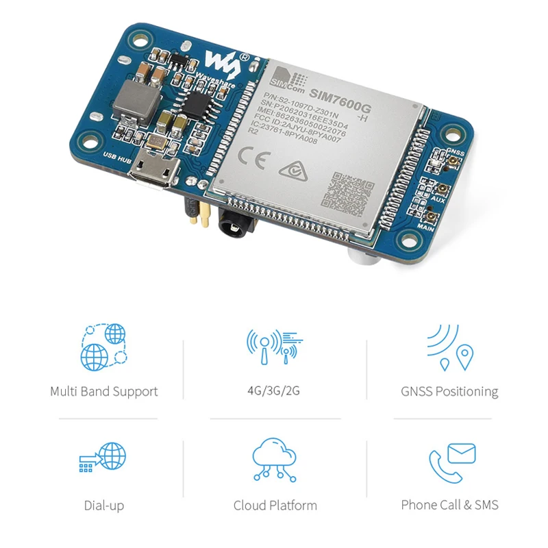 Raspberry Pi SIM7600G-H 4G HAT (B) Expansion Board Support LTE Cat-4 4G 3G 2G GNSS Positioning Global for Raspberry Pi Zero W