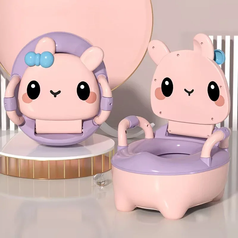 Portable Kids Toilet Seat Baby Bowl Toilet Potty Training Seat with Backrest and Anti-slip Cartoon Toddlers Potty Commode Chair