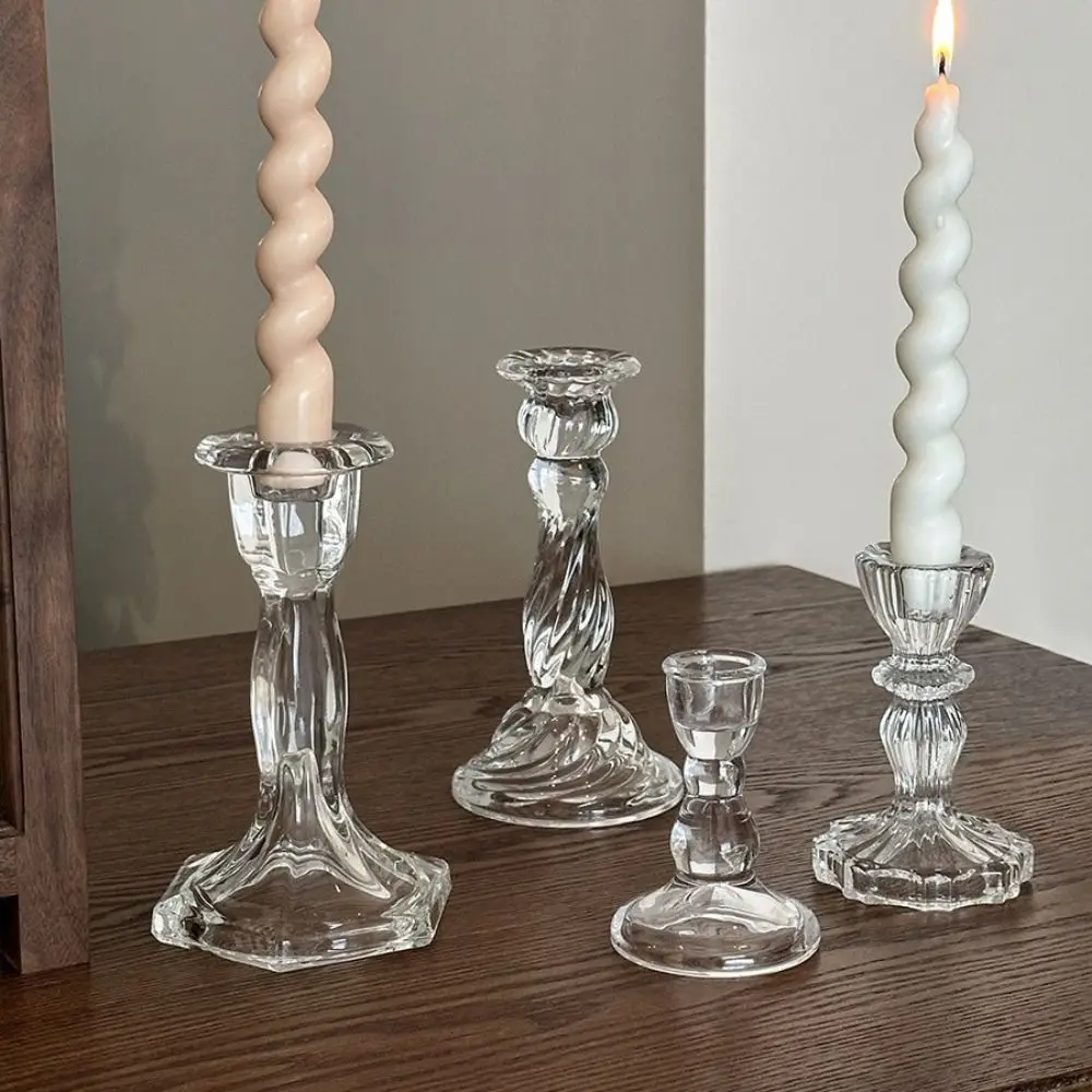 Exquisite Vintage Glass Candle Holder Transparent Durable Simple Candles Stand Thicken Non-slip Clear