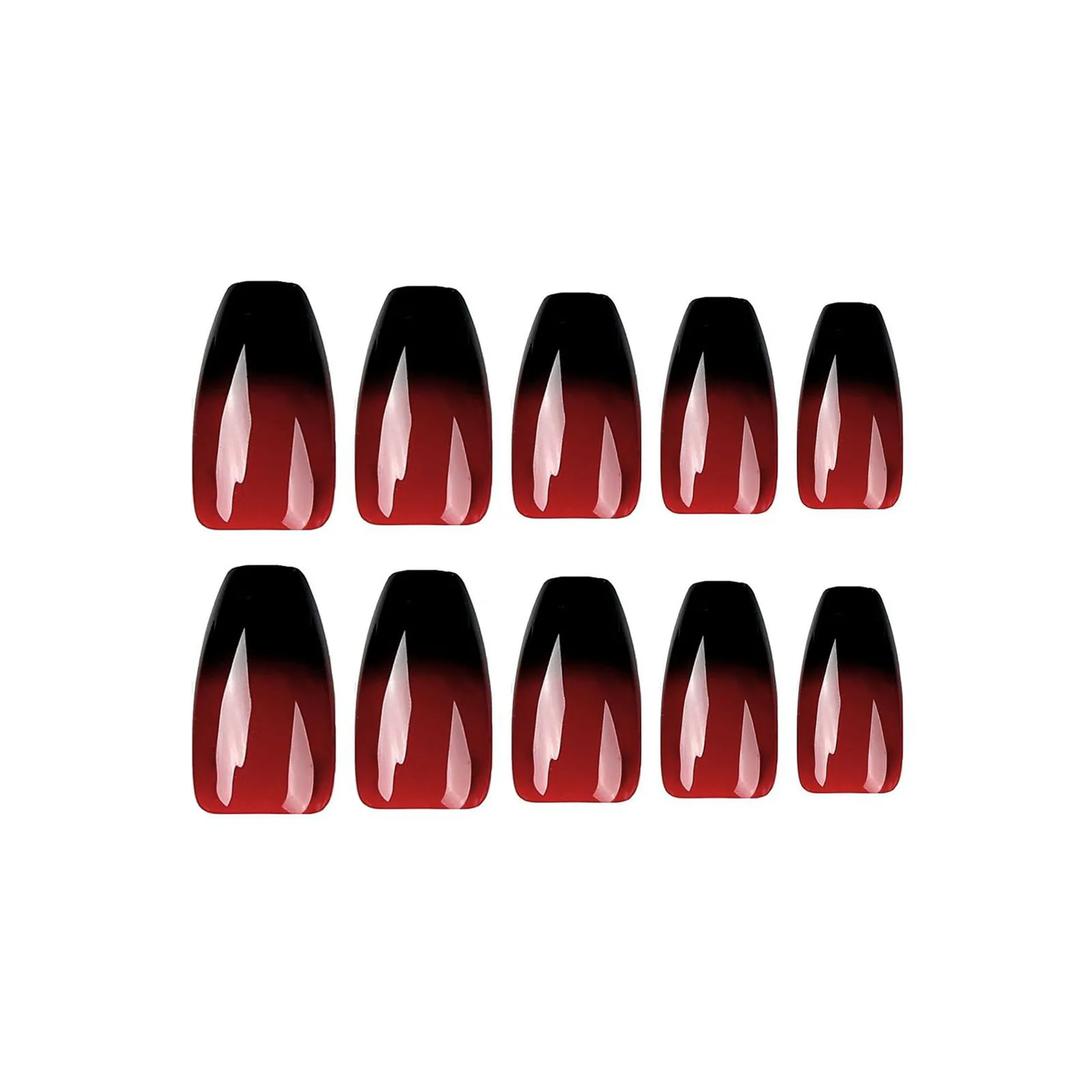 Red & Black Gradient Fake Nails Thin Full Cover Medium Ballerina Nail Ornament for Professional Nail Salon