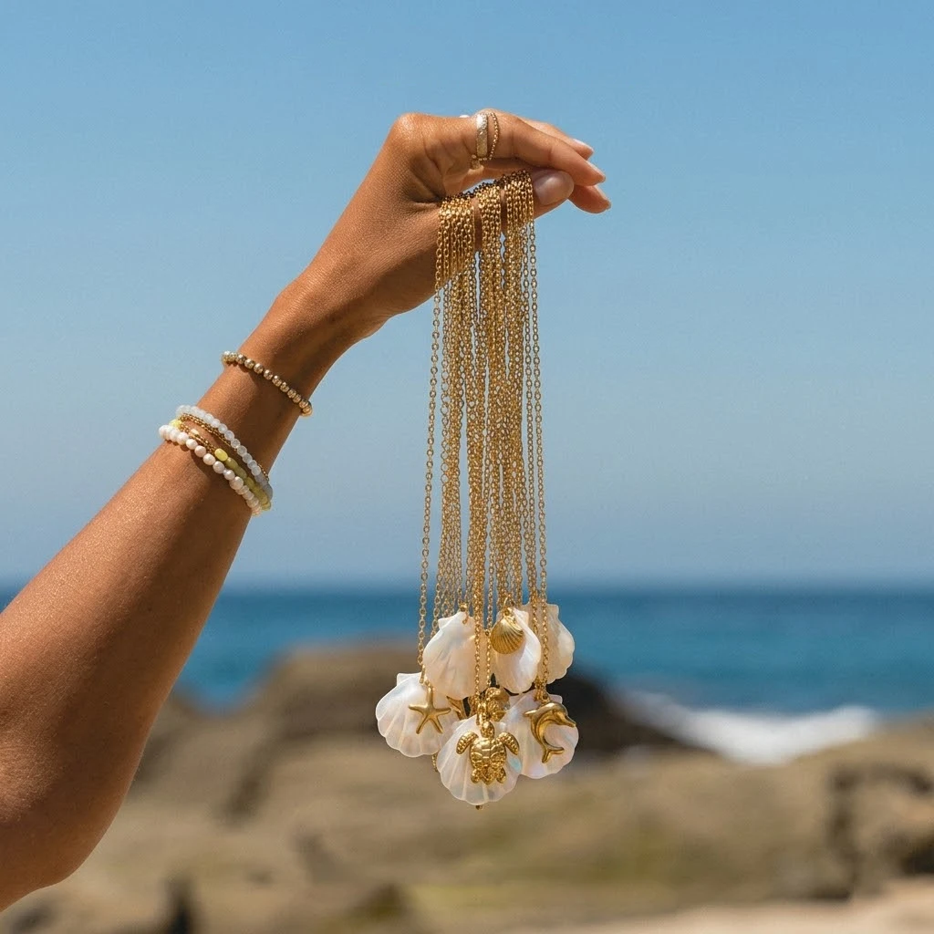 Summer Ocean White Shell Pendant Necklace Stainless Steel Sea Turtles Starfish Dolphins Collar Choker Party Gifts Charm Jewelry