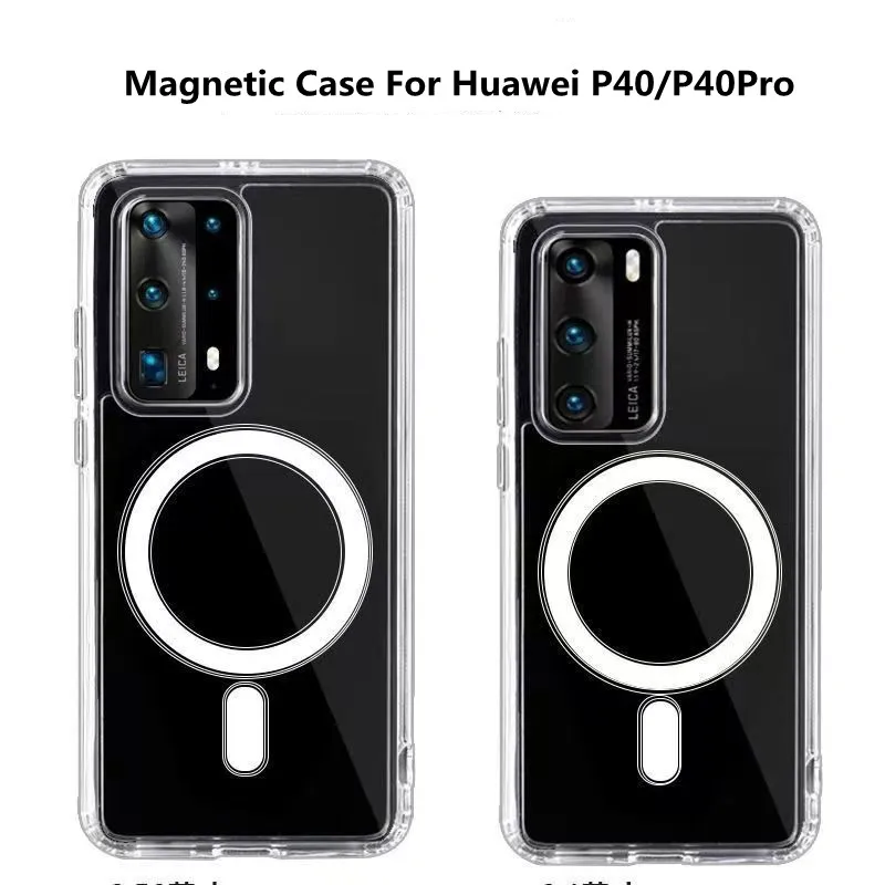 For HUAWEI P40 P40Pro Transparent Case Magnetic Wireless Charge Phone Cover For P40+ High Quality Anti-fall Bumper Shell Capa