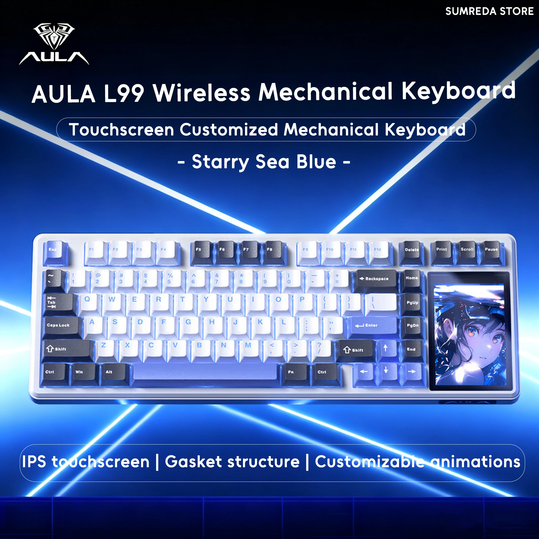 AULA L99 Wireless Mechanical Keyboard 75% Layout 3.98-inch IPS Touch Screen Tri-mode RGB Hot Swap Wired Office Gaming Keyboard