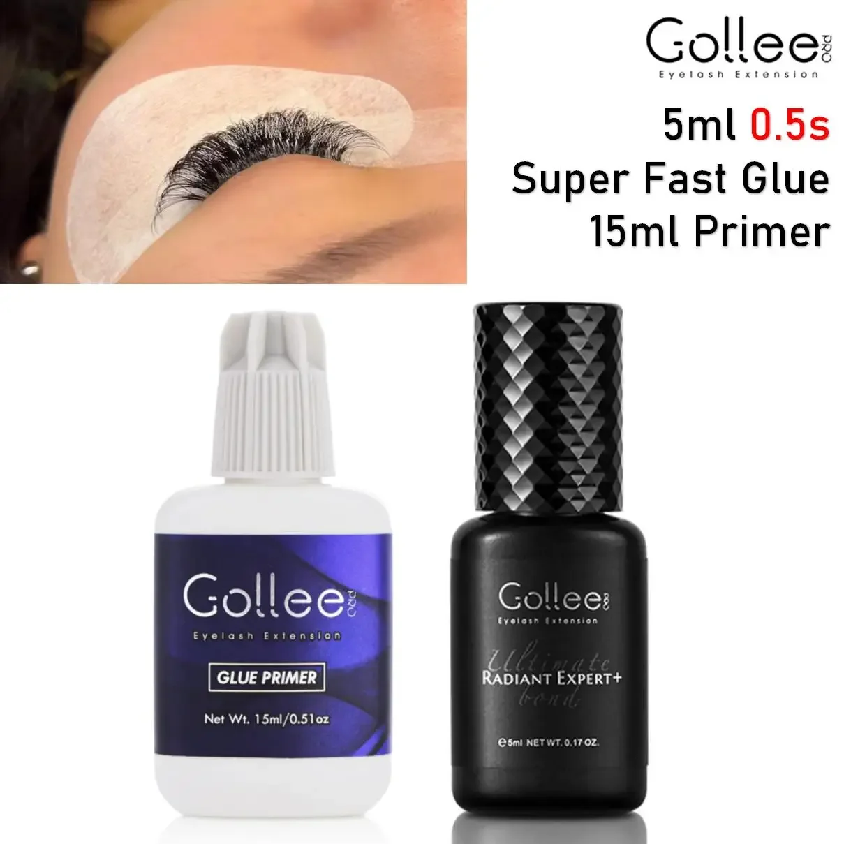 

Gollee Eyelash Extension Glue 0.5 Sec Fast Drying & Lash Primer 8 Week Waterproof Eyelash Adhesive Professional USE Supplies