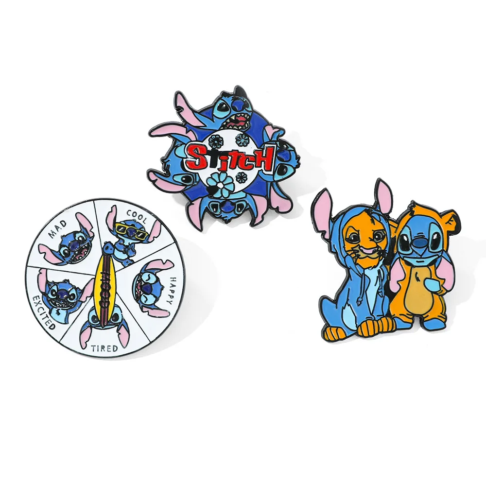 

1 Set Anime Stitch Enamel Pins Cute Blue Alien Pin Badge on Backpack Lapel Brooch Costume Accessories Fashion Jewelry Kid Gift