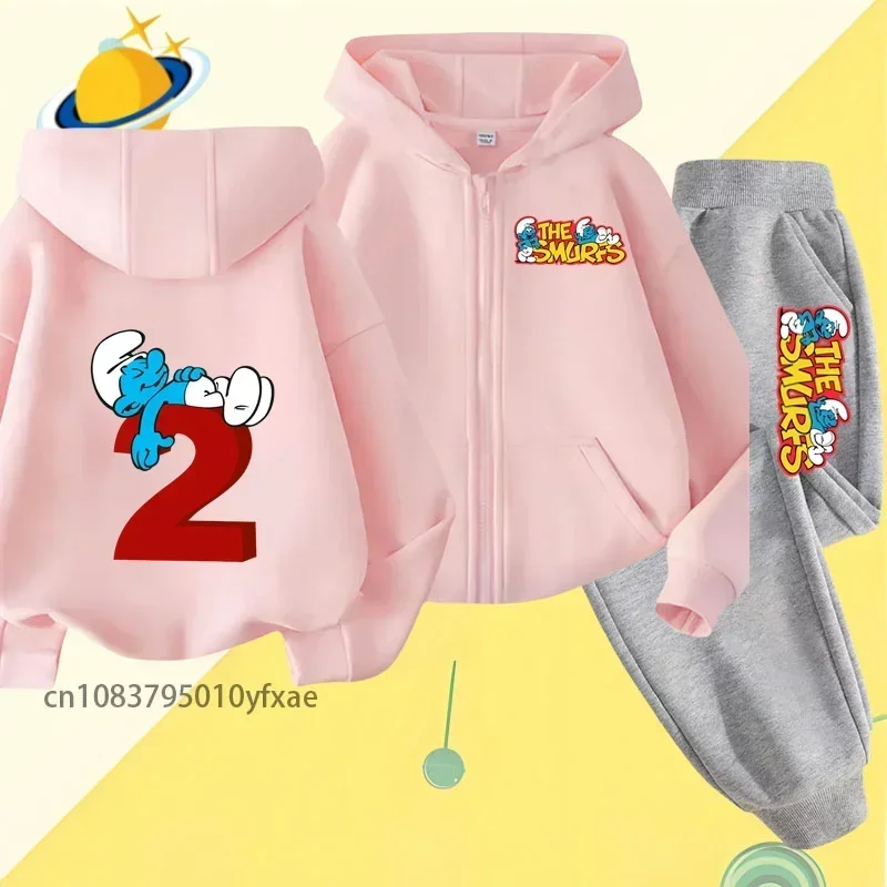 Smurf children zipper hoodie set cartoon print autumn and winter long-sleeved sweatshirt boys and girls casual cute wind top