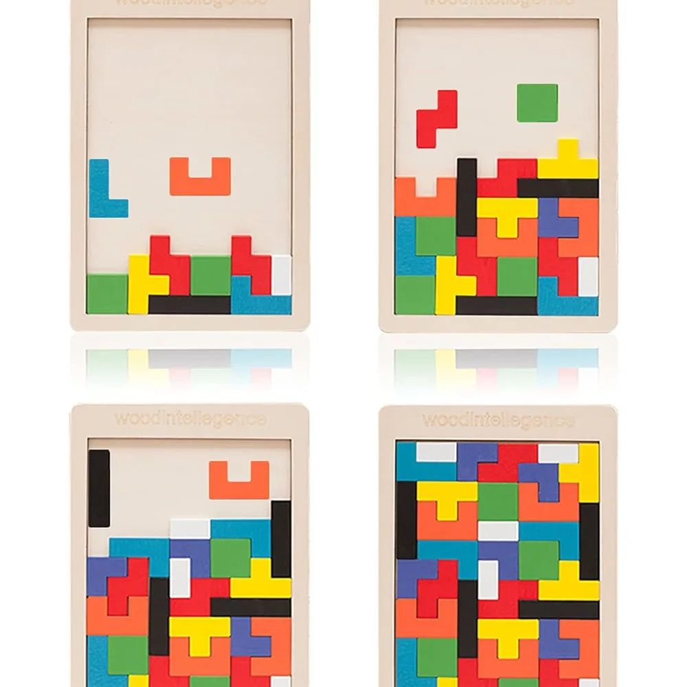 Puzzle in legno Spessi colorati Blocchi russi 3D Rompicapo Giocattolo Apprendimento Jigsaw Giocattoli Colorati blocchi russi 3D Gioco