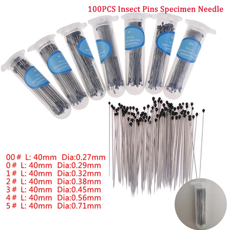 Hot 100PC Insect Pins 0.38mm Stainless Steel Different Sizes Specimen Pins For School Lab Education