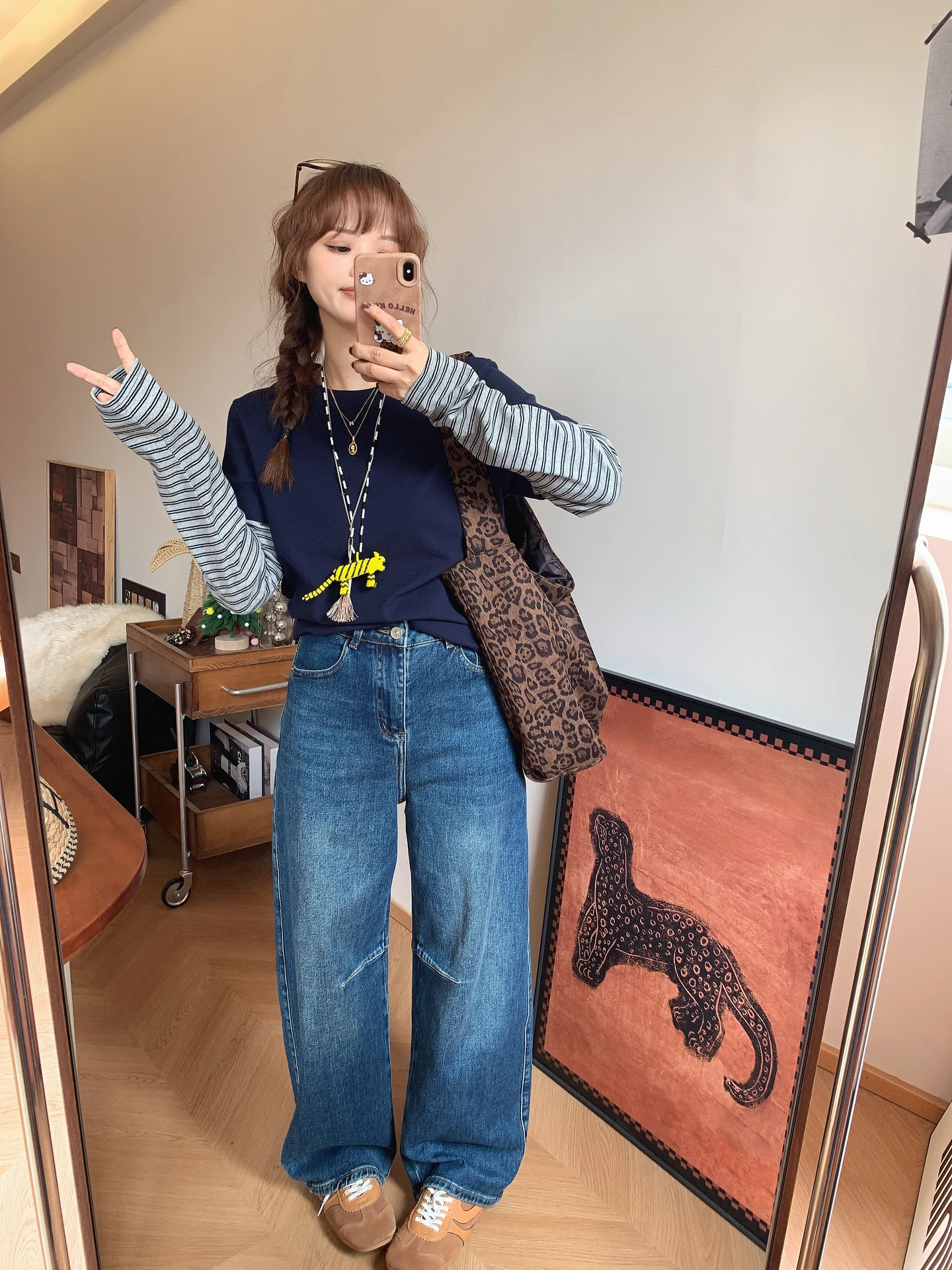 

Джинсы с высокой талией и широкими штанинами, женские свободные тонкие эластичные повседневные прямые длинные брюки, осенние новые ножи с высокой талией