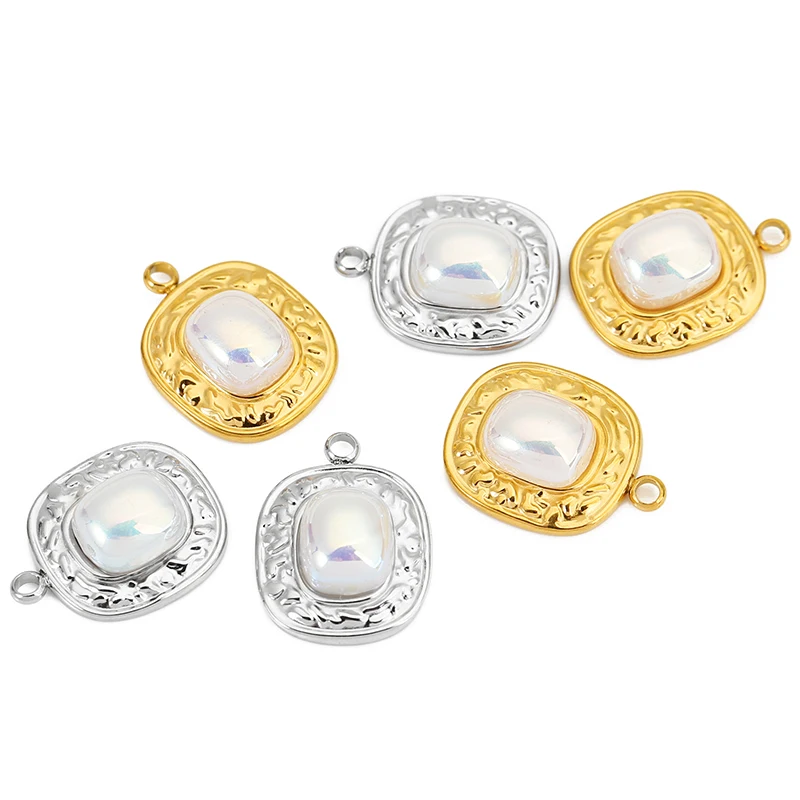 4pcs Stainless Steel Rectangle Pearl Charm Pendant Gold Plated PVD DIY Jewelry Making Necklaces Earrings Materials Accessories