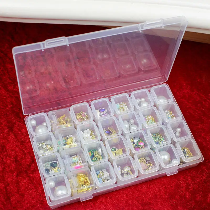 Multicolor 28-Slot Vazio Caixa Organizadora De Jóias para Nail Art Rhinestone Gem Bead Display Solução De Armazenamento De Jóias