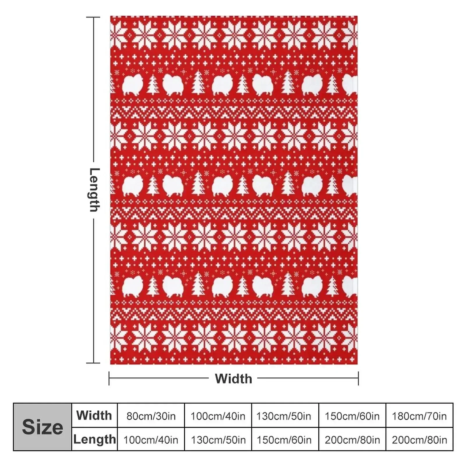 Pomeranian Dog Silhouettes Red and White Christmas Holiday Pattern Throw Blanket