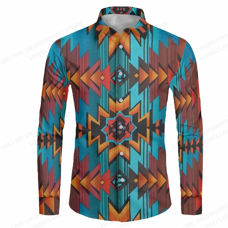 New Men\'s Button Shirt Dashiki African Print Long Sleeve Shirts Tops Traditional Couple Clothes Hip Hop Ethnic Style Clothing