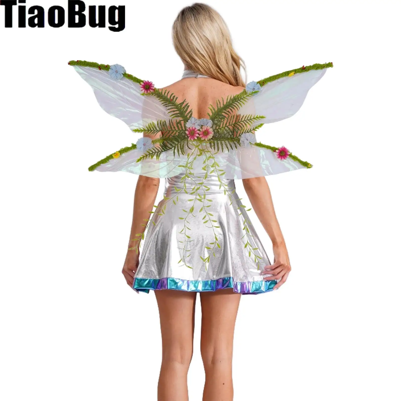 

Butterfly Wings Mother Nature Costume Woodland Elf Wings with Artificial Flowers Leaves for Halloween Cosplay