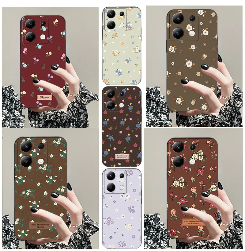 For Xiaomi POCO 51 NEO X NFC 50 2 3 4 5 M C PRO S GT X 55 65 F 6 31 G TPU Black Soft Phone Case Retro Small Floral Silicone