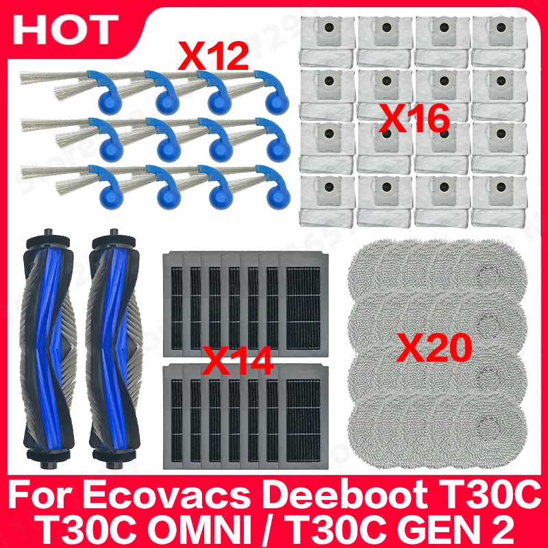 

For (Ecovacs Deeboot T30C / T30C OMNI / T30C GEN 2) Spare Parts Main oller Side Brush Filter Mop Cloth Dust Bag Accessories