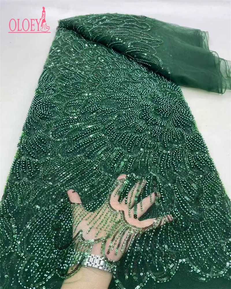 

OLOEY African French Tulle Groom Beads Lace Fabric 2025 High Quality Nigerian Lace Fabric African Lace Fabric For Weddin