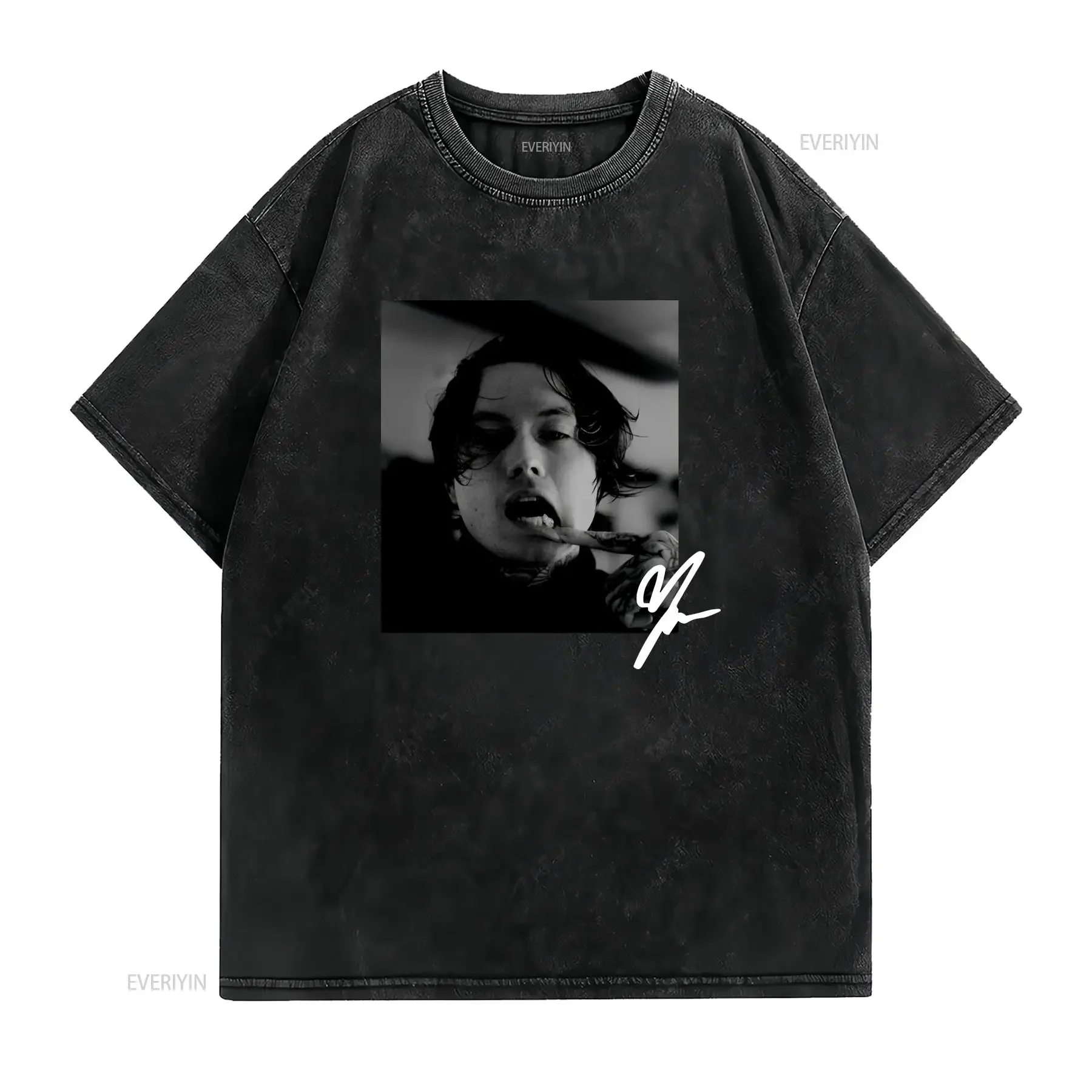 Bad Omens Noah Sebastian Autograph Signature T Shirt Black Concrete Jungle Streetwear Style vintage Washed fashion homme