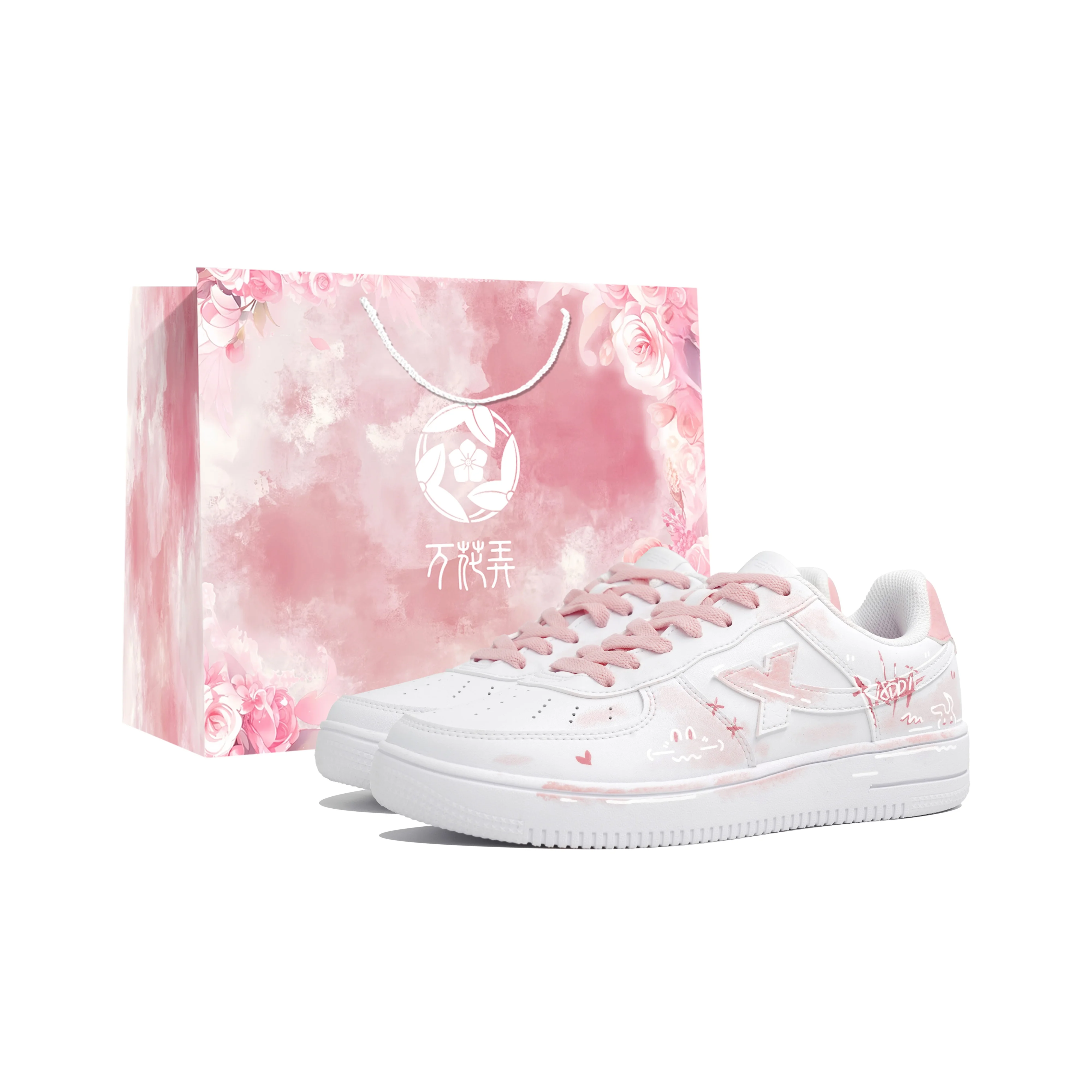 chaussures-de-skateboard-xtep-air-force-1-low-top-pour-femme-rose-et-blanc