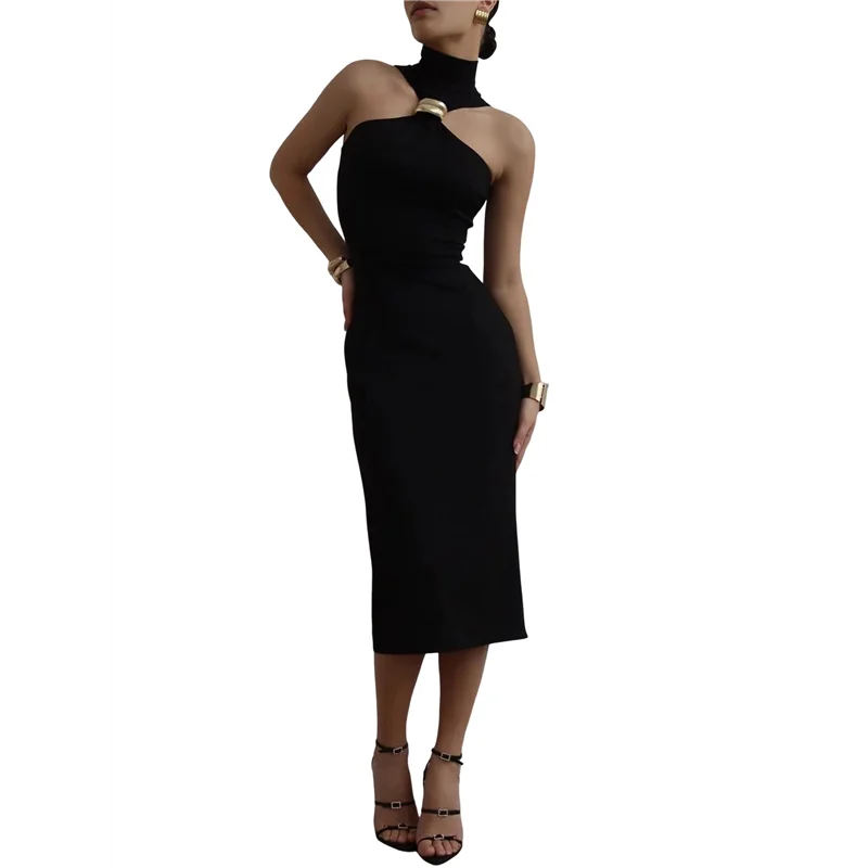 CGS-Women Halter High Neck Sleeveless Back Slit Elegant Party Cocktail Wedding Guest Formal Long Dresses
