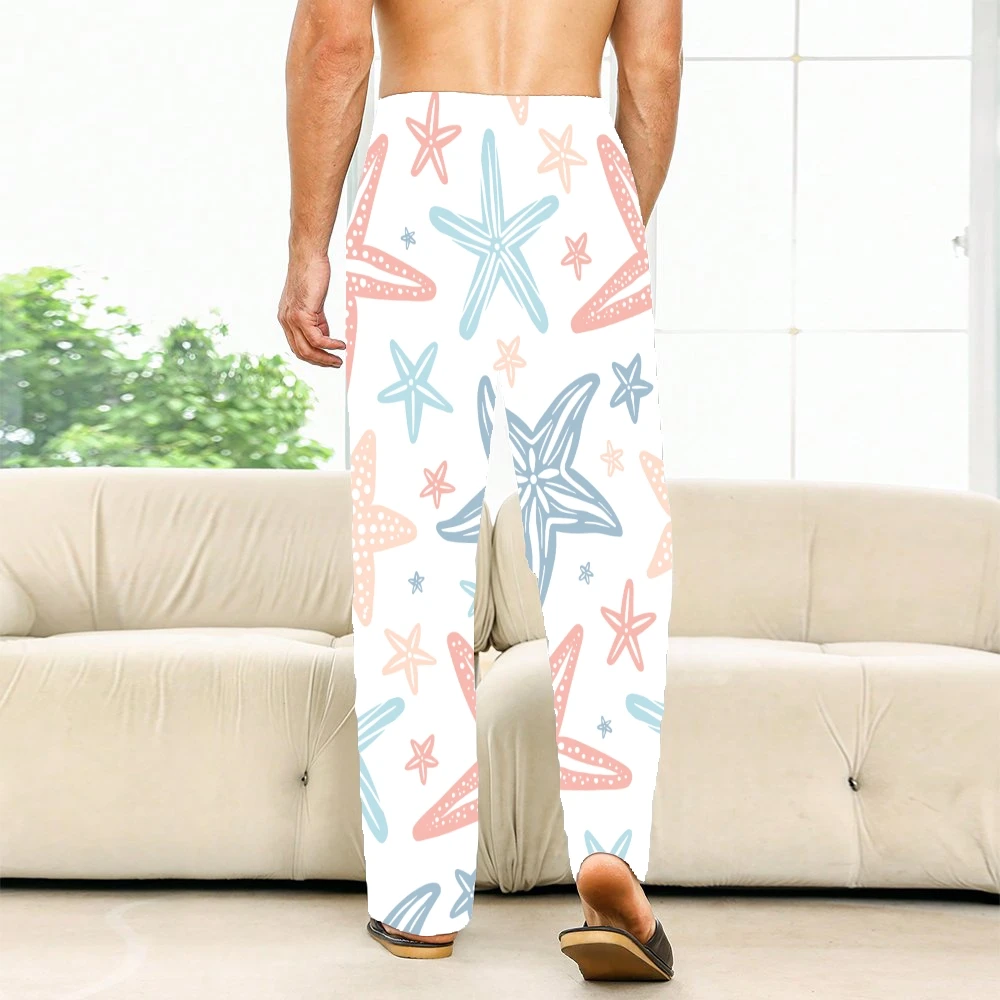 Pantalones de pijama con patrón de estrella de mar para hombre y mujer, ropa de dormir supersuave, con bolsillos y cordón, Unisex