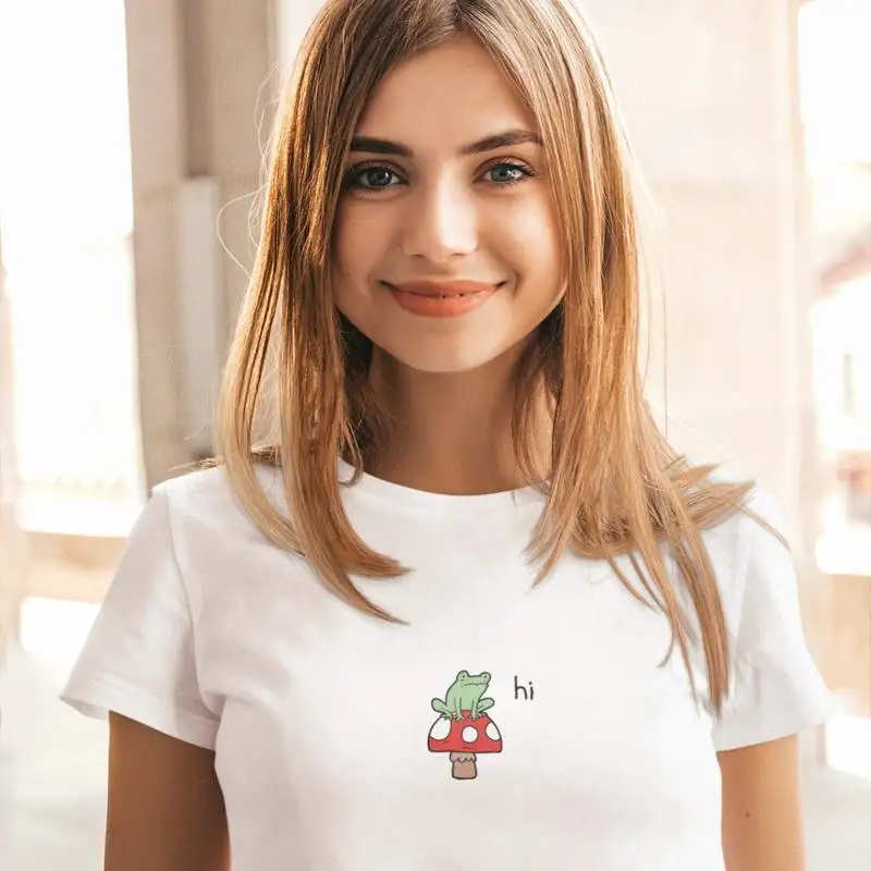 Organic Cute Frog Hi T Shirt On Toadstool Cartoon Y2K Aesthetic Eco Friendly With Mushroom