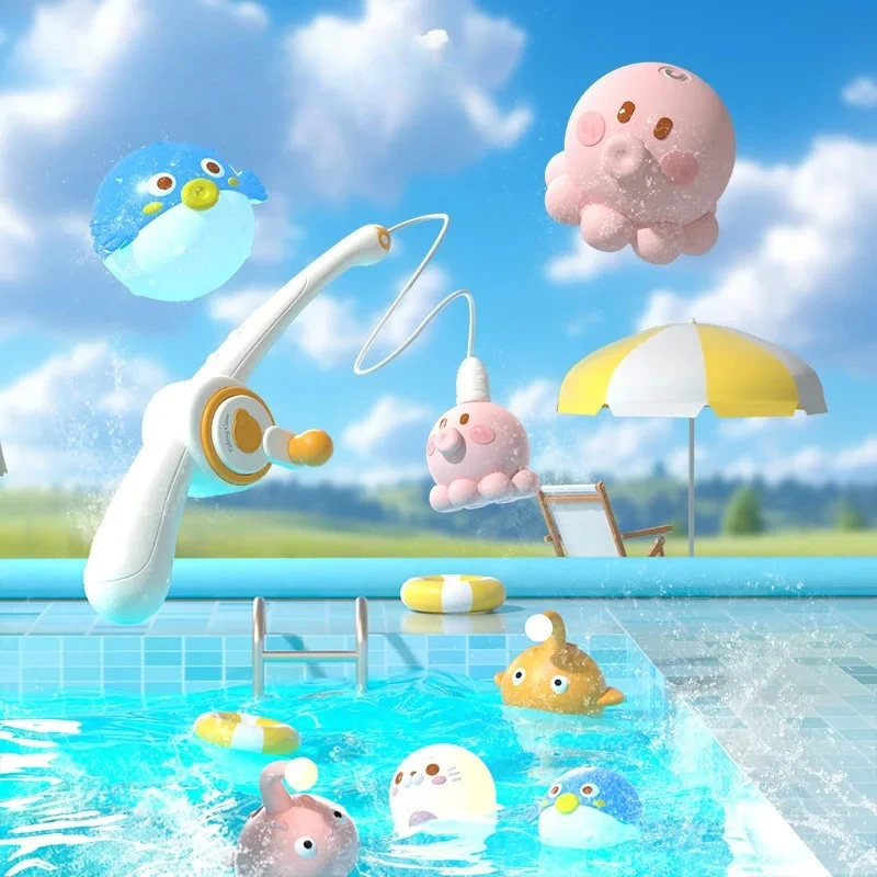 Magnetic Fishing Water Paly Bath Game Set Baby Swimming Bathroom Toy Floating Catching Luminous Fish Bathtub Pool Toy for Kid