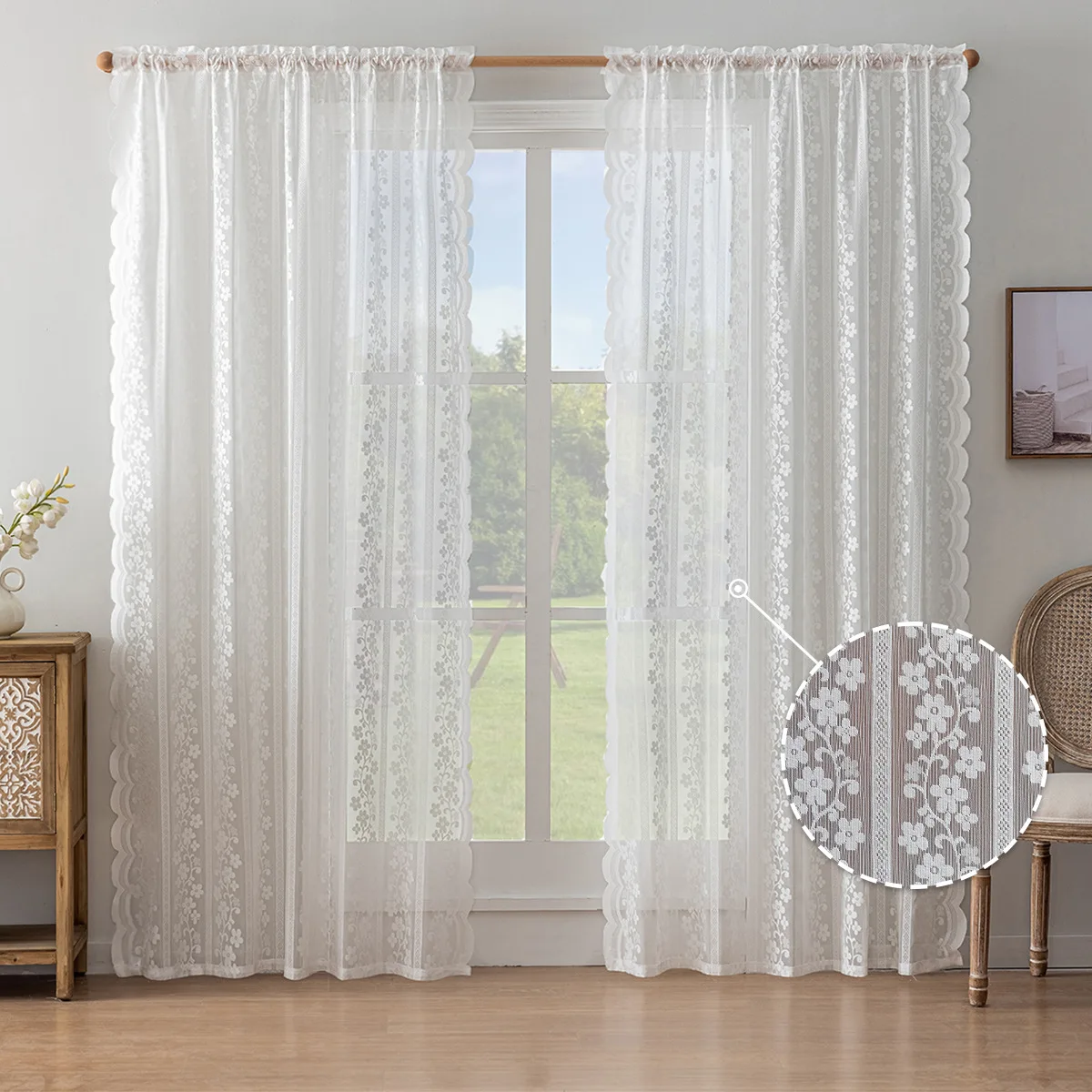 Vertical Striped Rose Flower Window Screen,Woven Lace Semi Blackout Curtains Threaded Pressed Threads,Room Exquisite Decoration