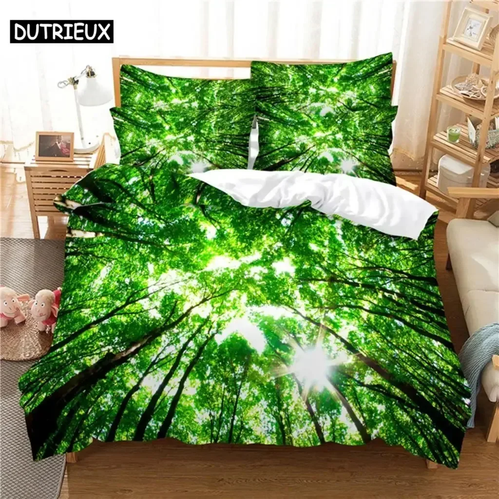 Luxury New 3D Print Green Forest Bedding Set Duvet Cover Set 3d Bedding Digital Printing Bed Linen Bedding Set Fashion Design
