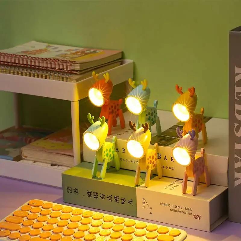 LED Mini Night Light Cute Cartoon Foldable Desk Lamps Desktop Ornament Book Light Kids Room Bedside Bedroom Decor Holiday Gifts