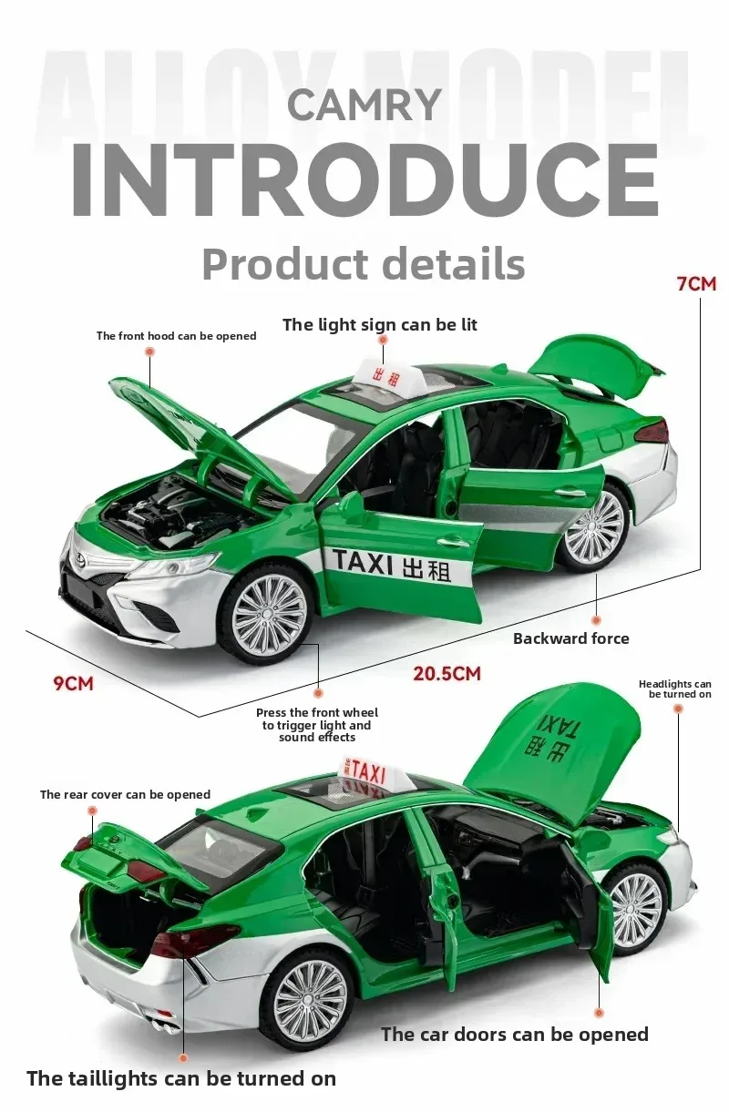 1:24 Camry Taxi Hohe Simulation Legierung Modell Auto Sound Licht Zurückziehen Kinder Spielzeug Geschenke Diecast Legierung Auto Modell Sammeln