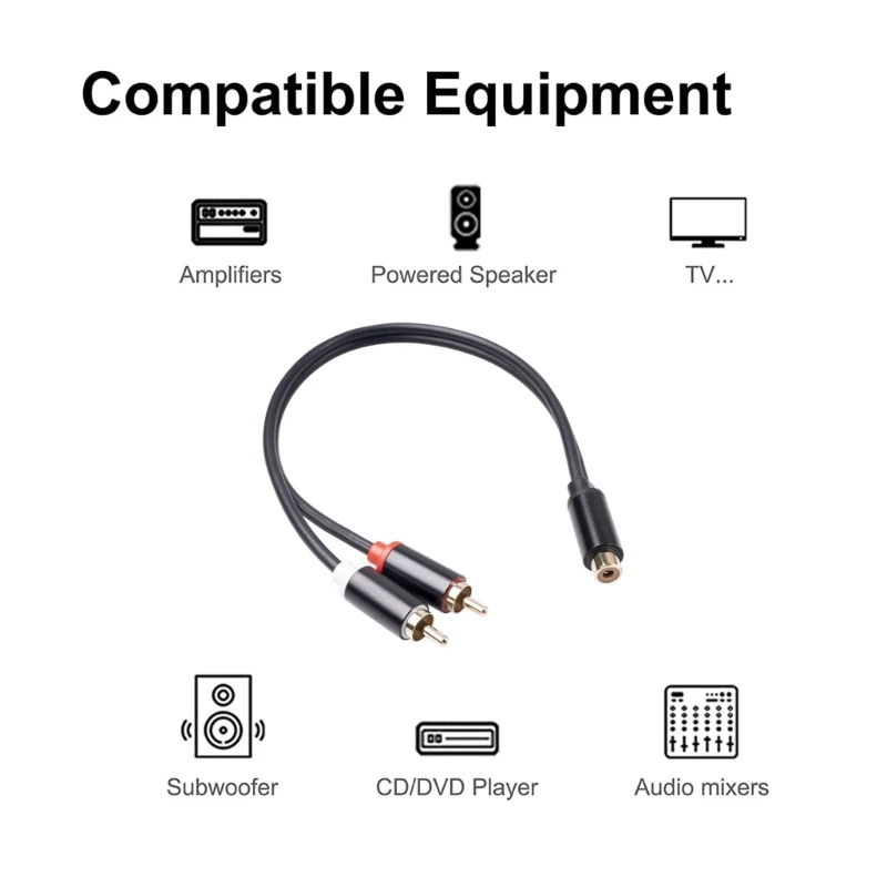 H37E RCA Splitter RCA 2 Male to 1 Female Cable Adapter Stereo RCA Y Cable Heavy Duty