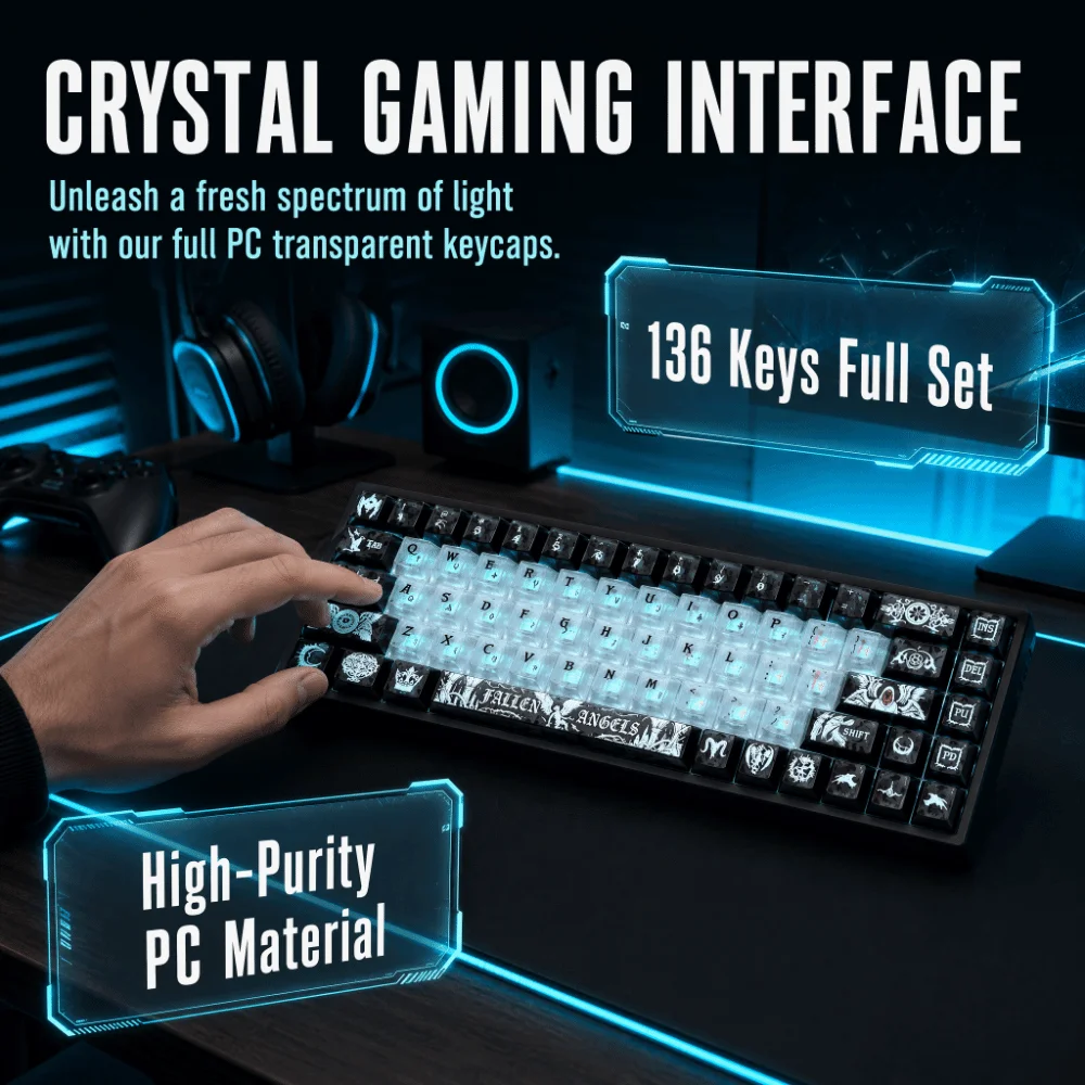 Full Transparent Transparent Keycaps Set Crystal Clear Ice Transparent Mechanical Keyboard Keycaps PBT