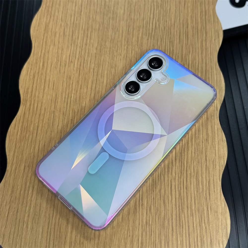 Gradient Laser Rainbow For Magsafe Magnetic Phone Case For Samsung Galaxy S25 S24 Plus Ultra FE S25 Edge Wireless Charging Cover