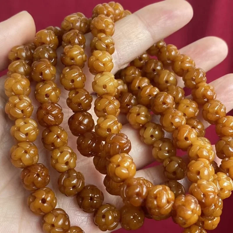 

Hand-carved hollow beads made from recycled cow bone, Apple Orchard DIY jewelry, Tibetan-style 108-bead bracelet