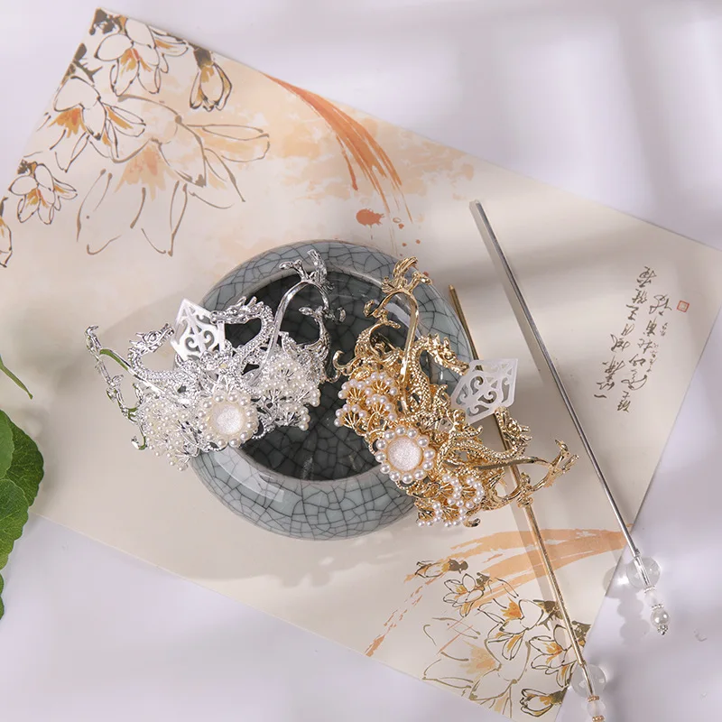 Vintage Chinese Hanfu Hair Crown And Hair Pin Set Song Dynasty Palace Style Retro Ponytail Holder Traditional Costume Accessory view 2