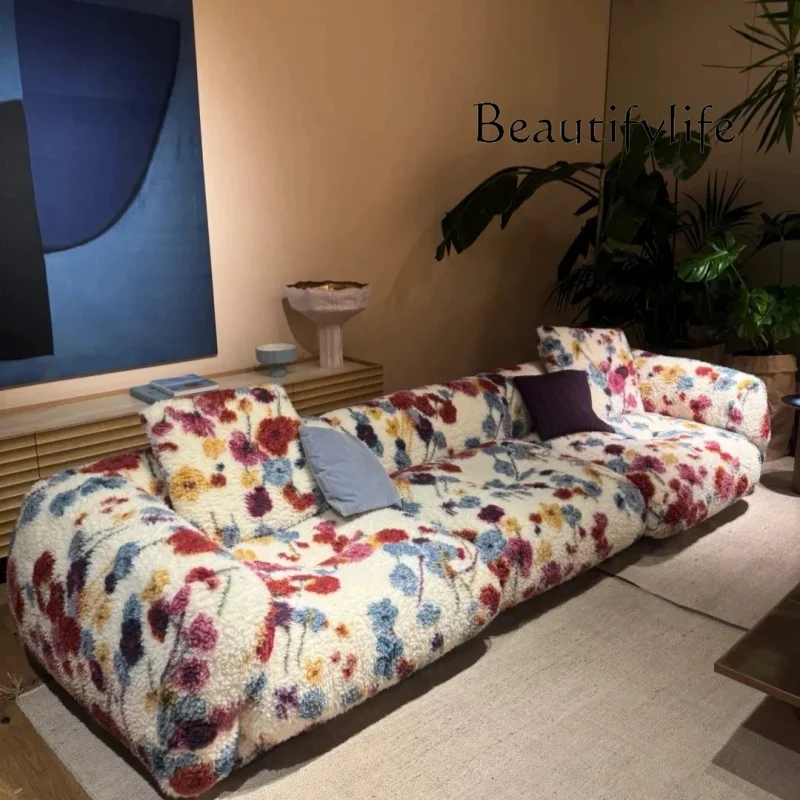New floral fabric sofa Italian minimalist designer living room small apartment color straight row