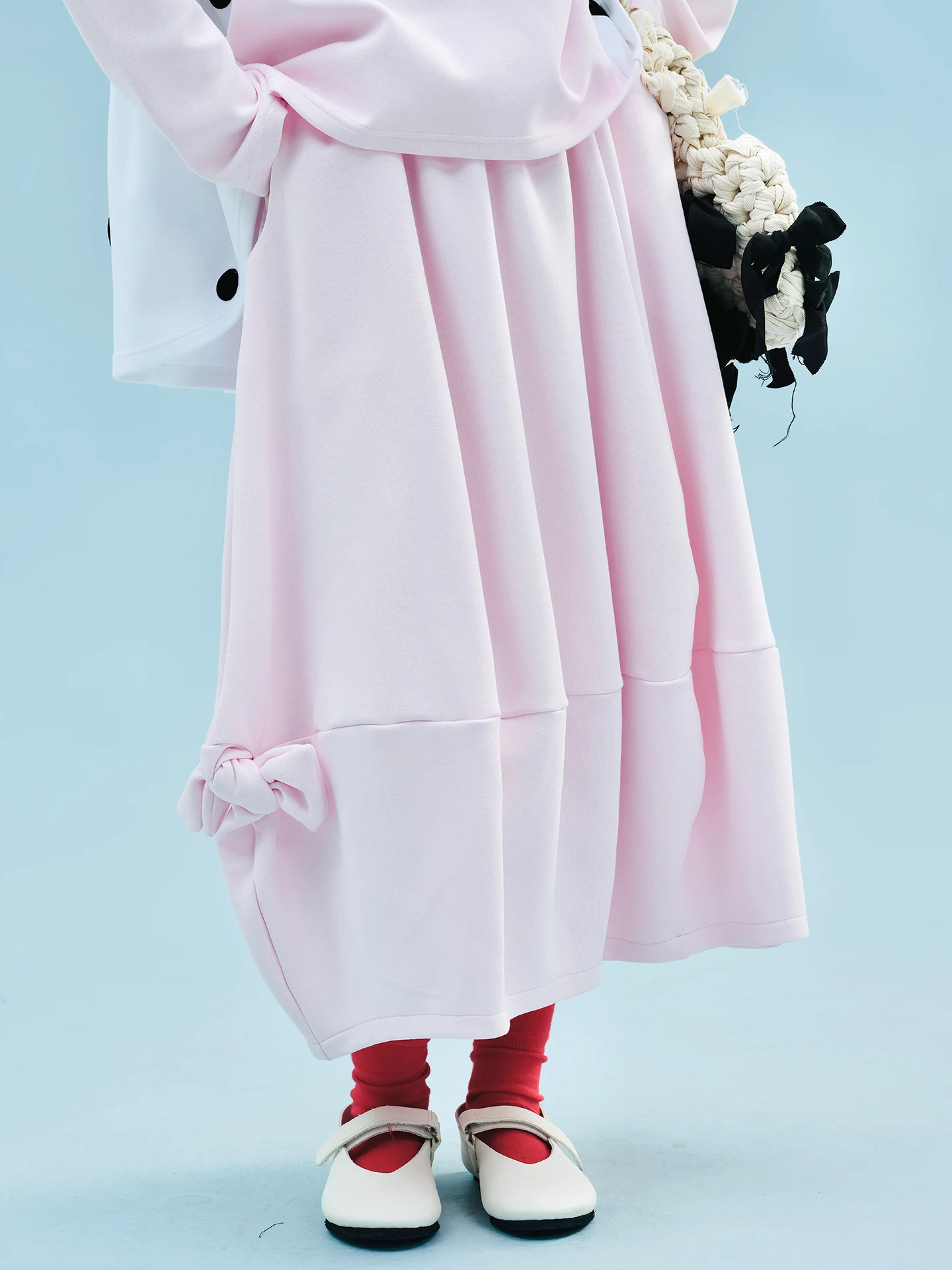 

Pink Loose Long Lantern f Skirt for Women Spring Season Bow Tie Elastic Waist Artistic Sle Casual Cotton Polyester Blend