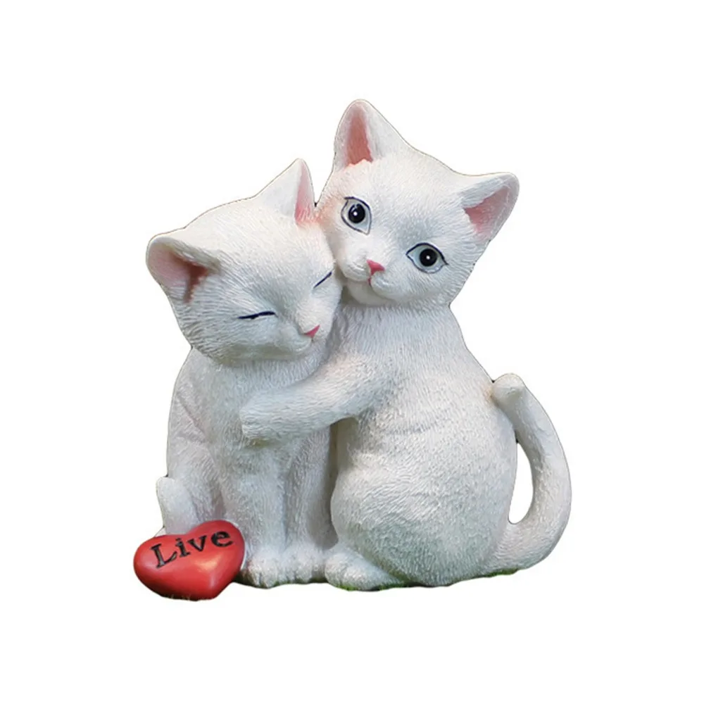 Resin Resin Cat Figurine for Garden and Shelf White Stable Outer Coating Finish Animal Shaped Resin Desktop Ornament