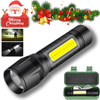 COB LED Mini Flashlight USB Rechargeable Zoom Light Tactical Torch Lamp Waterproof Emergency Camping Lights & Christmas Gift