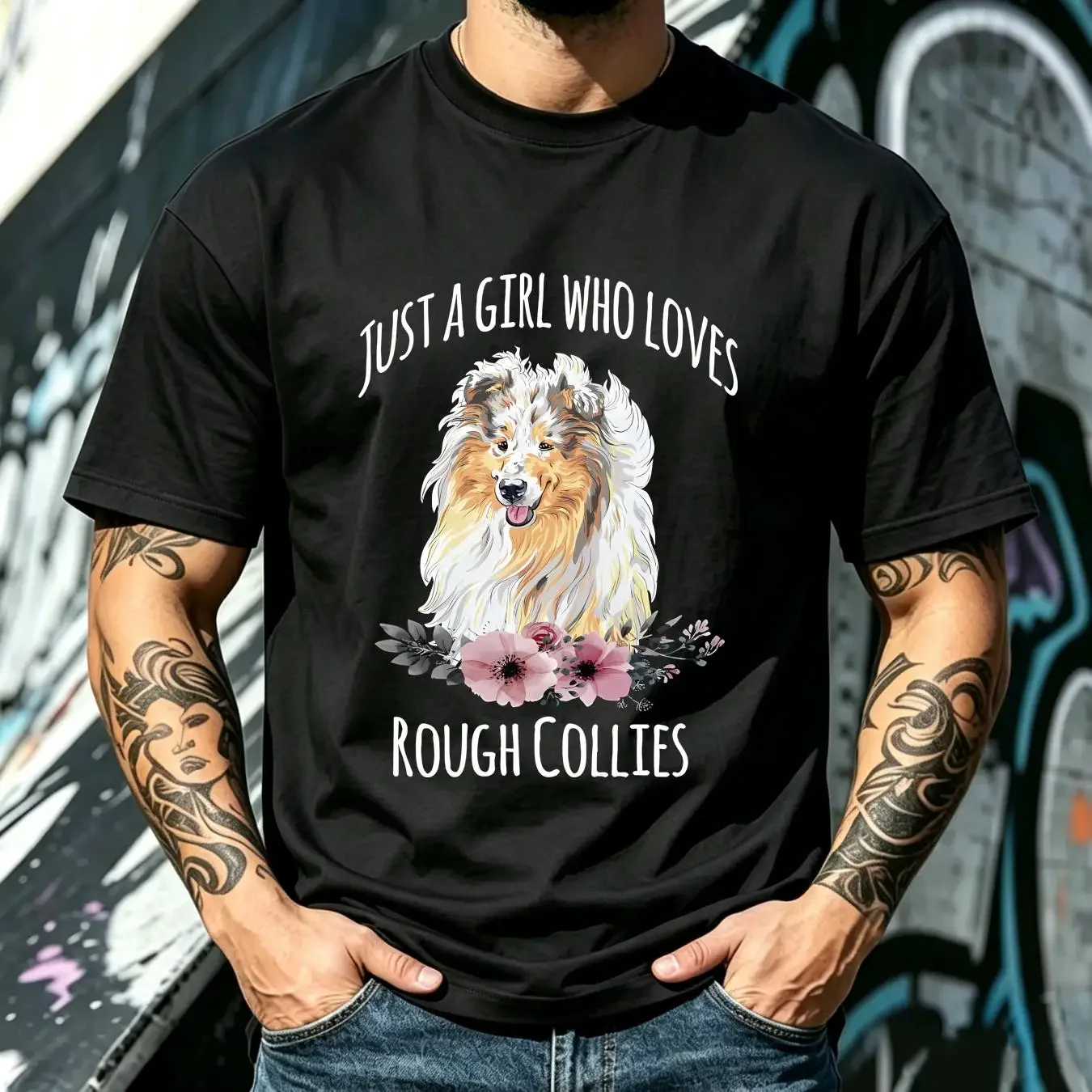 washed T Shirt Just a Girl who loves Rough Collies Collie Dog Lover Long Haired Mom Scottish Owner Lassie Kid's vintage Washed