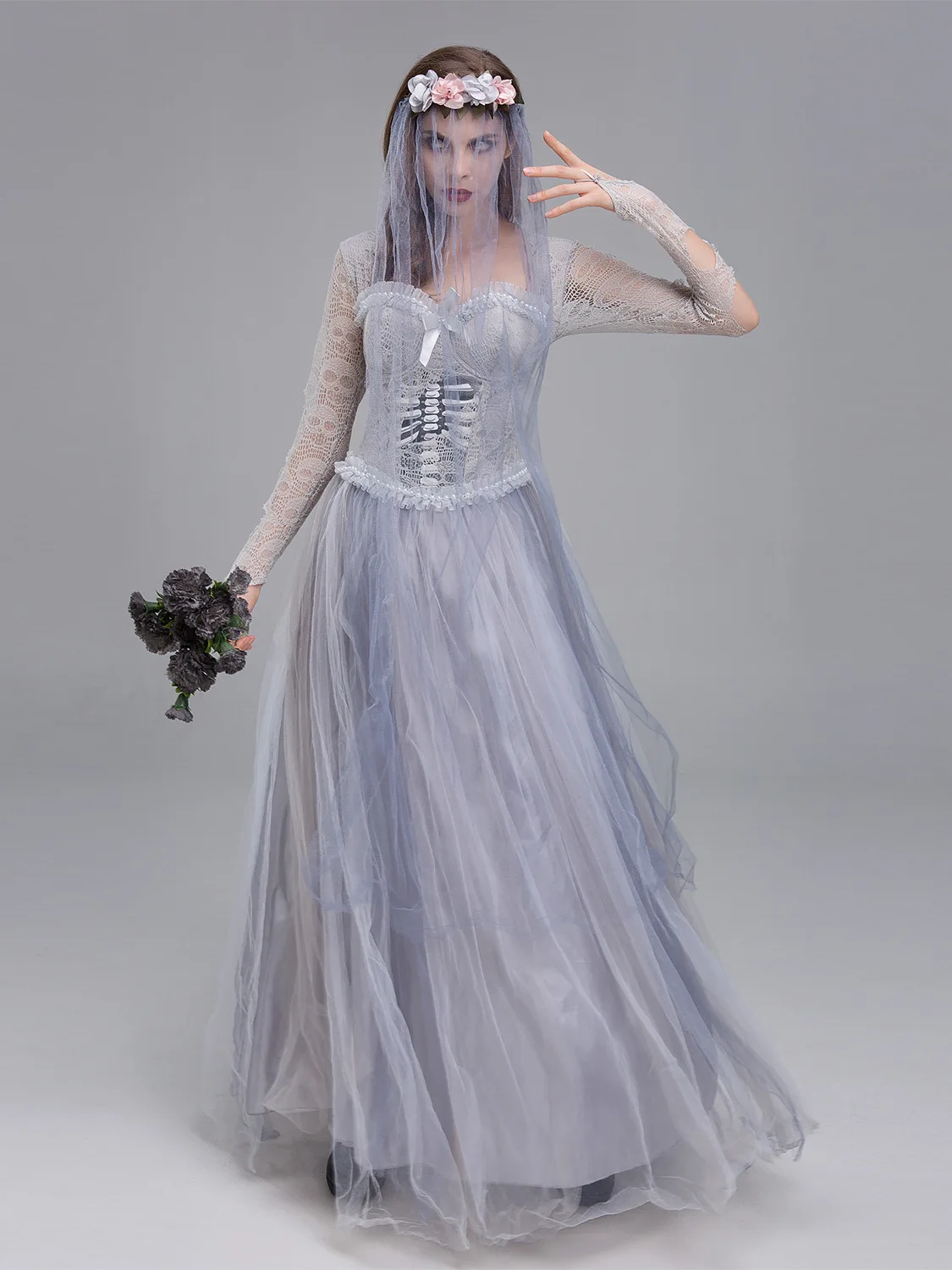 

2025 New Women's Halloween Costume Ghost Bride Dress Terror Queen Role-play Outfit Cemetery Female Ghost Dress